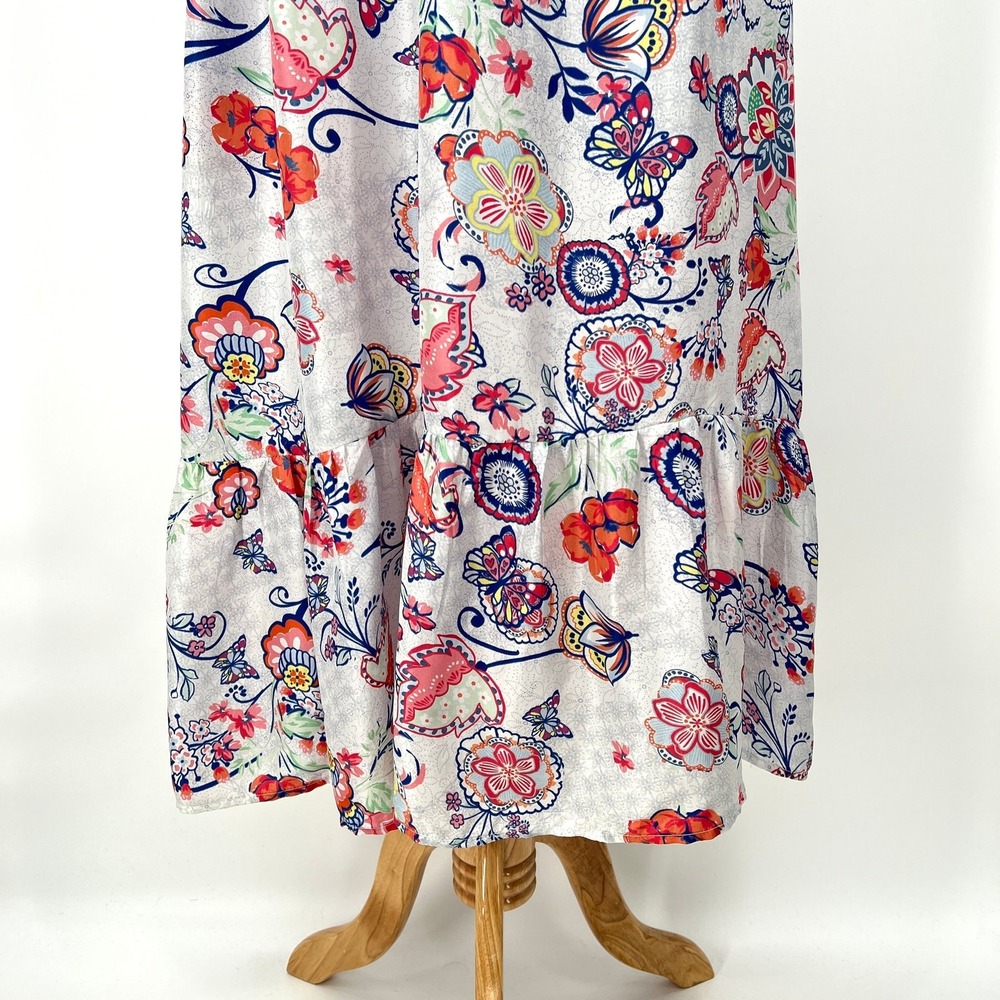 SUNDANCE Dress Womens Small Light Gray Multi Floral Print Silk Sleeveless Maxi - Picture 6 of 16